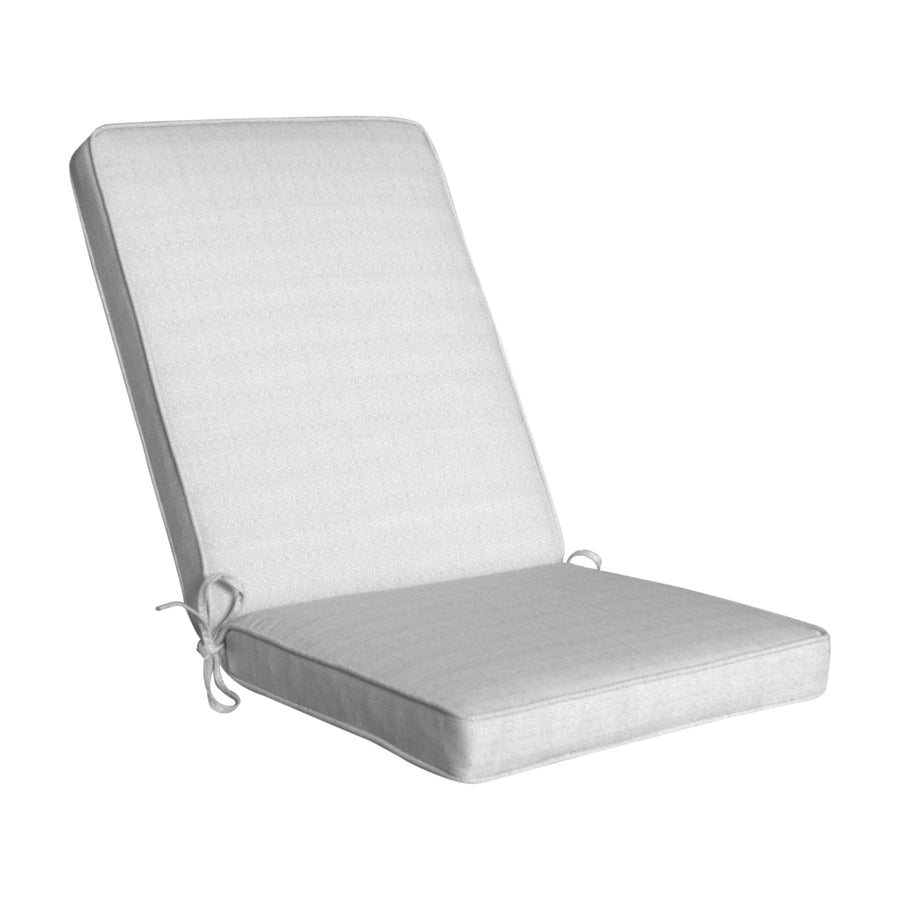 Large back & seat cushion in light-grey for outdoor chairs displayed on a plain white background, viewed from a front angle.