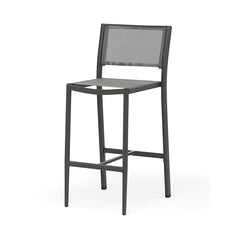 Grey aluminium 'Largo' outdoor bar stool, displayed on a plain white background, viewed from a front angle.