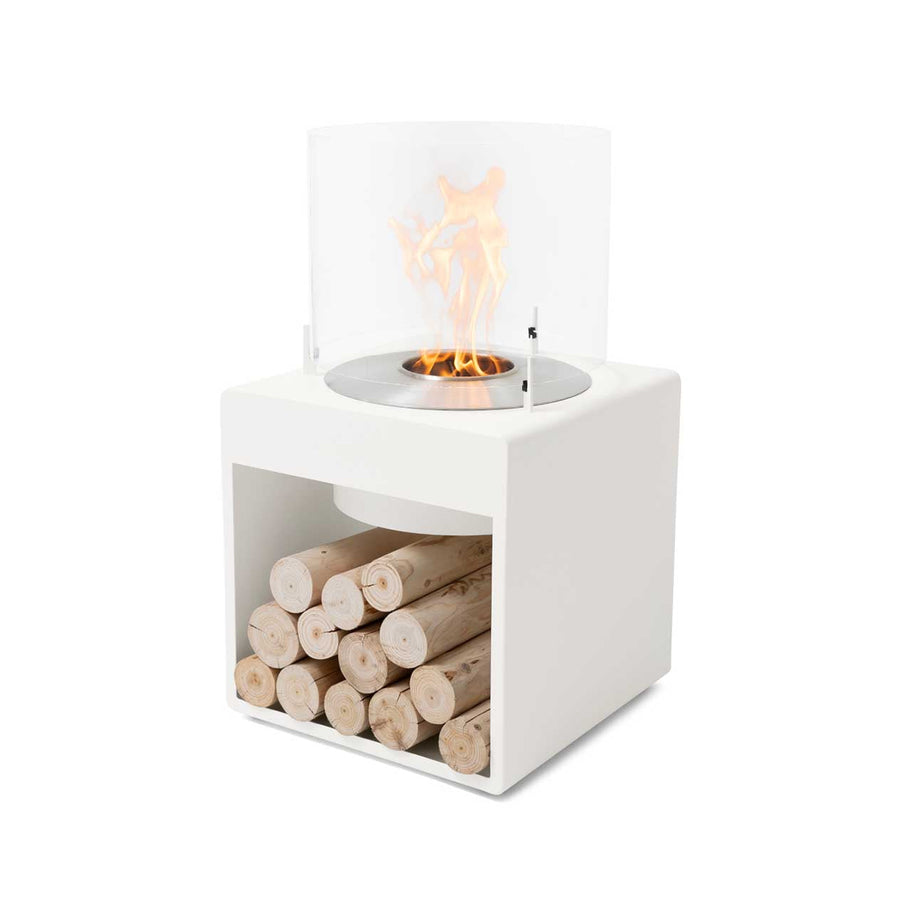 White Ecosmart Pop 8L Outdoor Firepit displayed on a plain white background, viewed from a front angle.