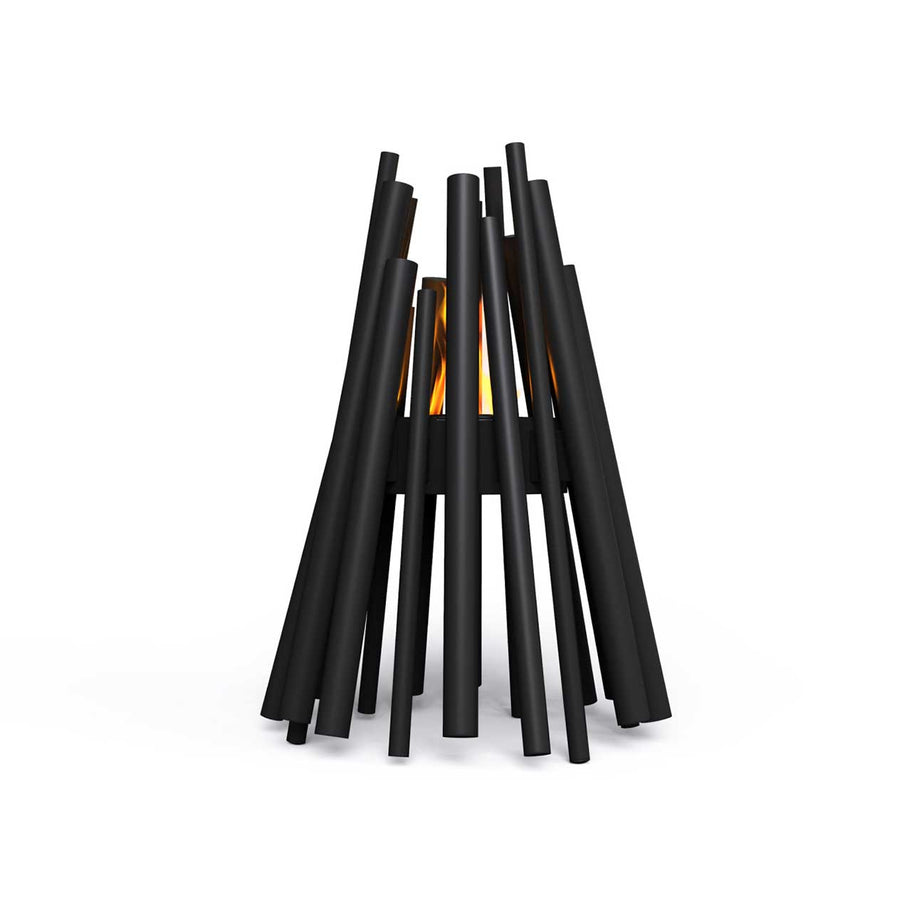 Black Ecosmart Stix outdoor firepit displayed on a plain white background, viewed from the front.