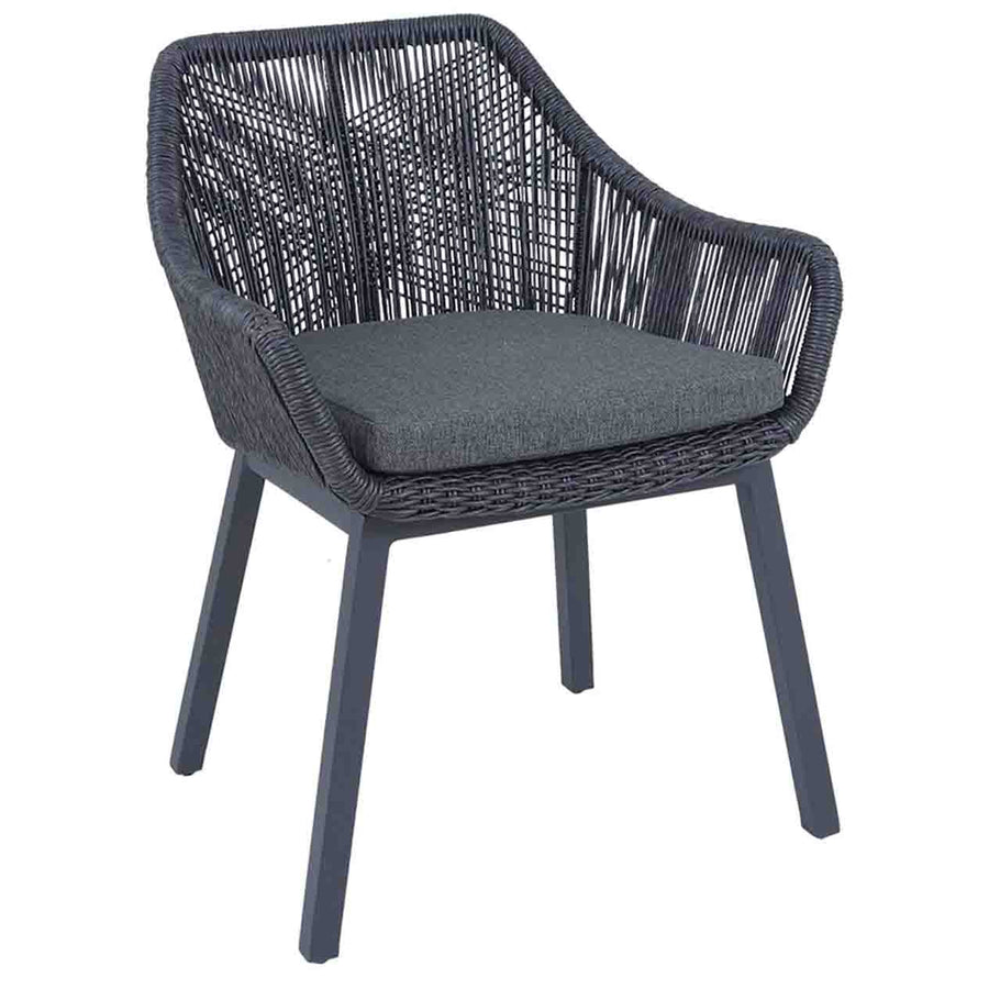 Black String wicker outdoor chair, perfect for alfresco furniture setups, displayed on a plain white background, viewed from a front angle.