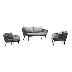 Outdoor furniture collection with rope chairs and comfy cushions for a stylish 4-seater lounge setting.