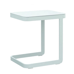 White 58 cm aluminium 'Verona' outdoor side table displayed on a plain white background, viewed from a front angle.