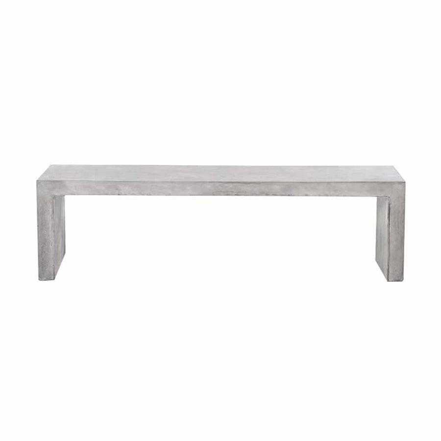 A minimalist, 160cm, sturdy concrete bench, perfect for outdoor concrete seating, displayed on a plain white background, viewed from the front.