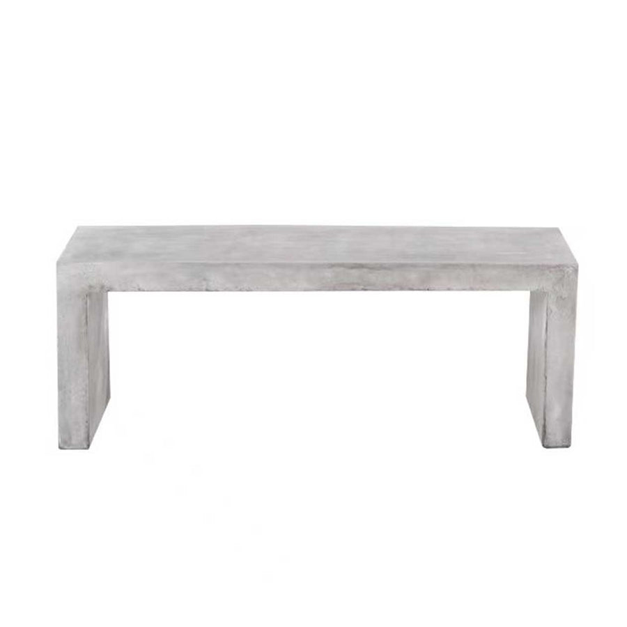 A minimalist, 120cm, sturdy concrete bench, perfect for outdoor concrete seating, displayed on a plain white background, viewed from the front.