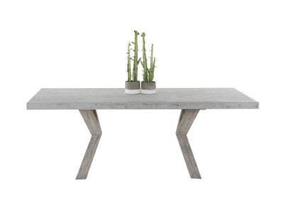 Zen square concrete table from our outdoor furniture collection, with customizable teak or metal legs.