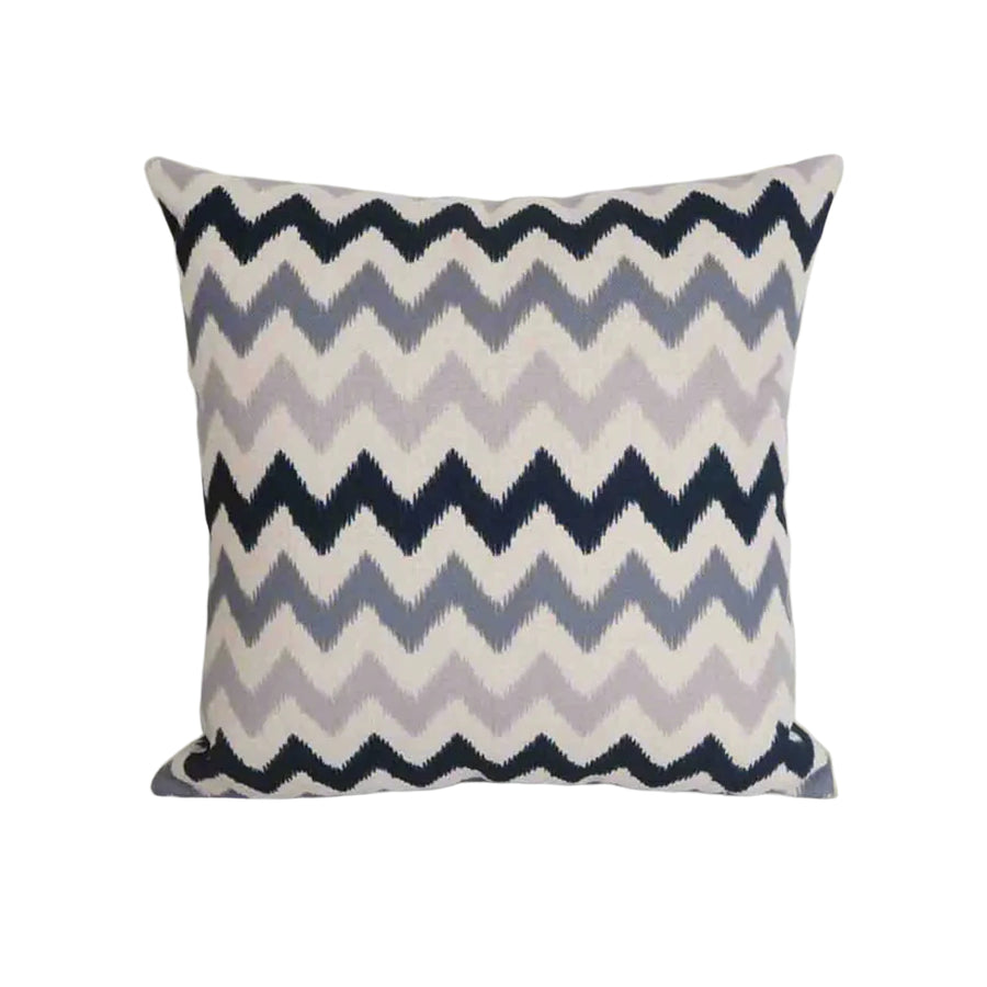 Zig Zia outdoor scatter cushion with grey & brown zig-zag design, set against a plain white background