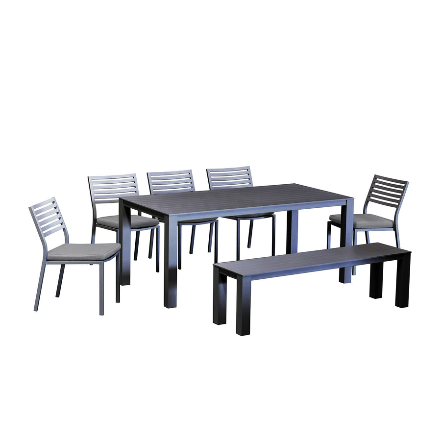 Vernon 180 cm Table Vernon 160 cm Bench and Coda Chair Outdoor Dining Setting