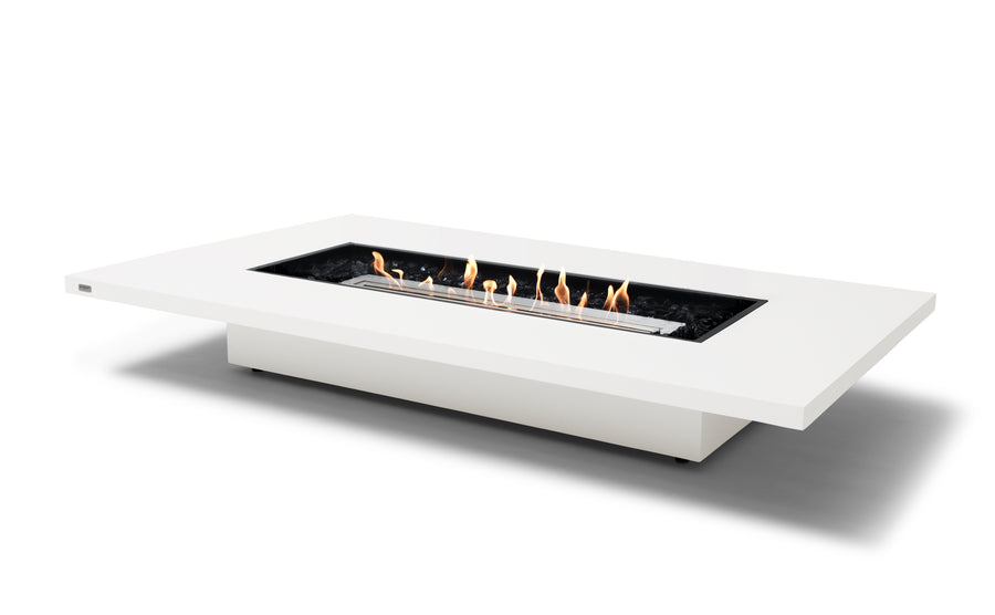 White rectangular EcoSmart Daiquiri 70 outdoor firepit displayed on a plain white background, viewed from a front angle.
