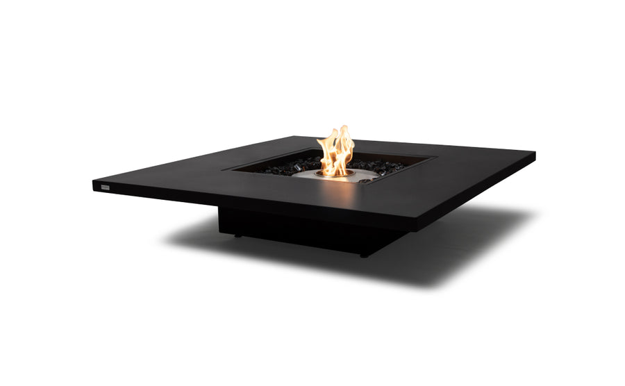 Black square EcoSmart Mojito 50 outdoor firepit displayed on a plain white background, viewed from a front angle.