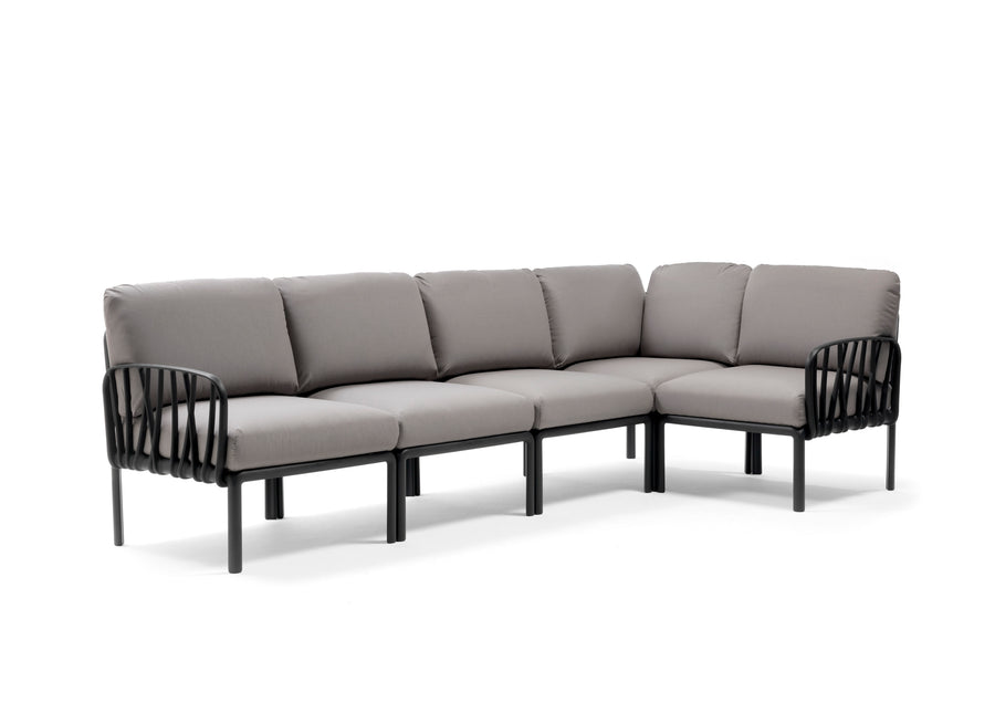 Grey & black Nardi Komodo 5-seater resin modular lounge, ideal for outdoor furniture setups displayed on a plain white background, viewed from a front angle.