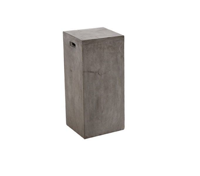 Dark grey modern outdoor concrete bar stool, shaped like a sturdy cuboid, set against a plain white background.