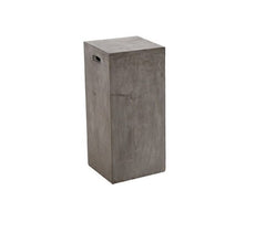Dark grey modern outdoor concrete bar stool, shaped like a sturdy cuboid, set against a plain white background.