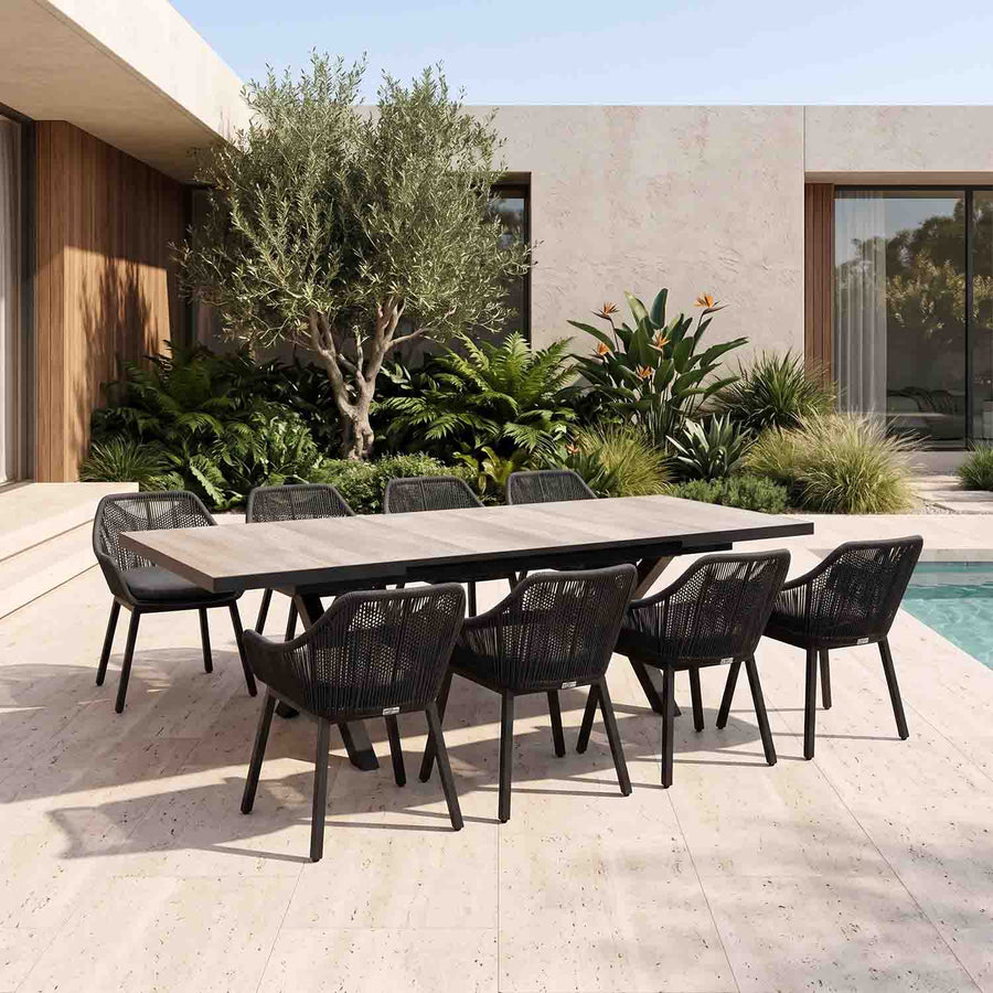 Clifton Creamic Table String Chair Outdoor Dining Setting