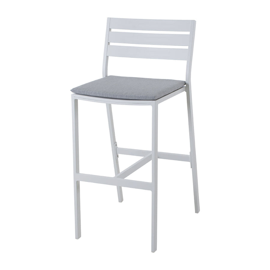 The white Aosta outdoor aluminium bar stool, one of Remarkable Outdoor Living&