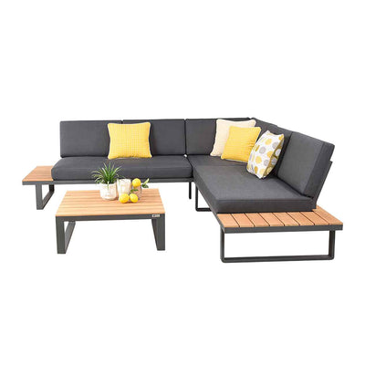 Alpha Lounge Setting in charcoal colour, Hannover Outdoor Aluminium Corner Lounge Outdoor Furniture Outdoor Lounge with 3-seater sofa, 2-seater sofa, and coffee table