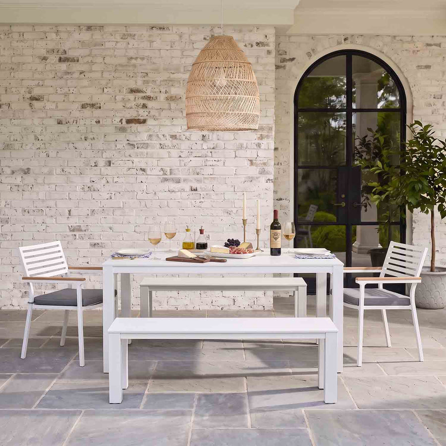 Vernon 180 cm Table Vernon 160 cm Bench and Lotus Chair Outdoor Dining Setting