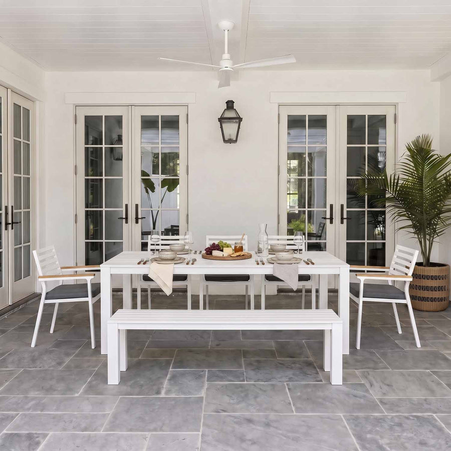 Vernon 220 cm Table Vernon 200 cm Bench and Lotus Chair Outdoor Dining Setting