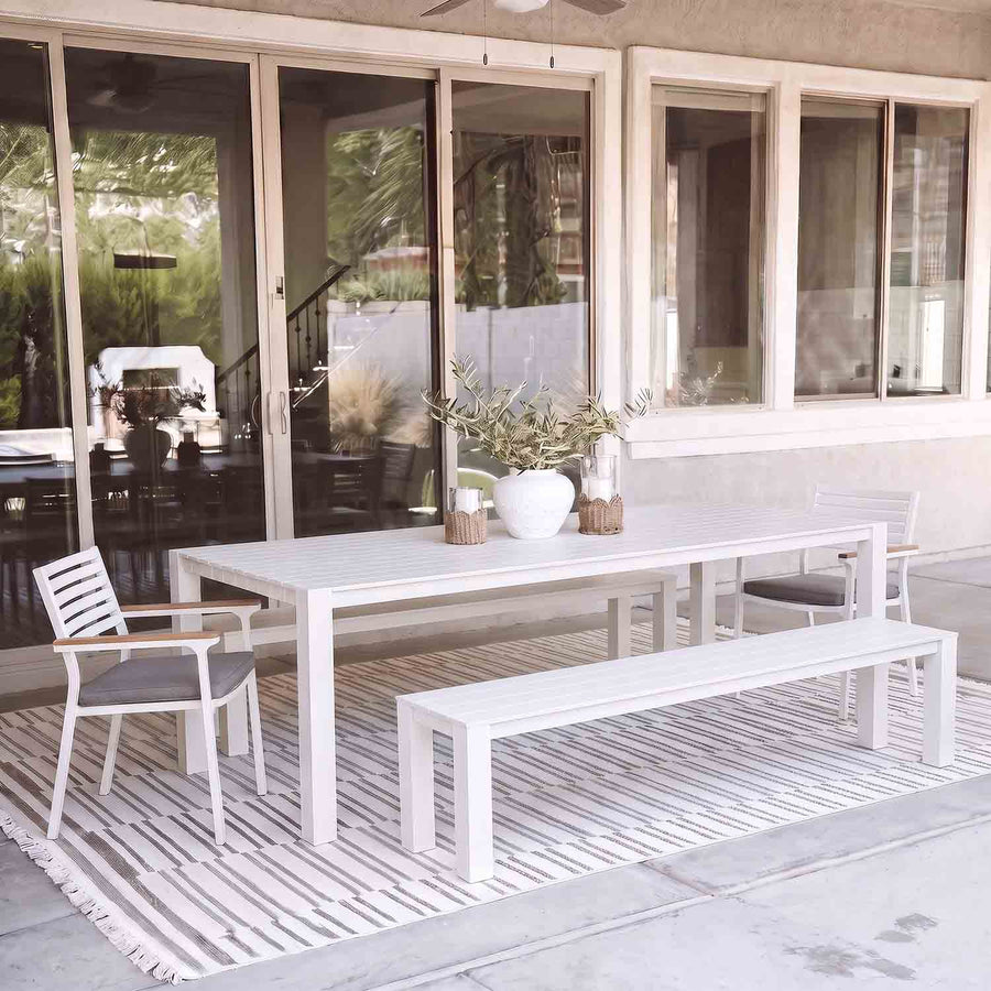 Vernon 220 cm Table Vernon 200 cm Bench and Lotus Chair Outdoor Dining Setting