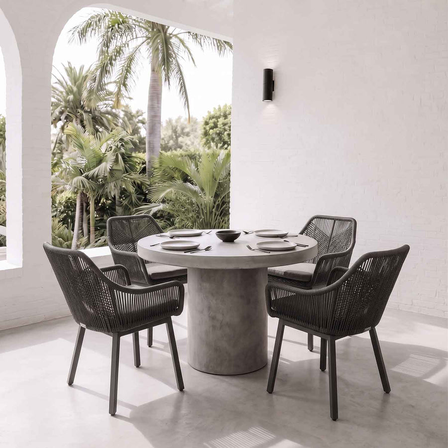 Zen Round Table String Wicker Chair Outdoor Dining Setting