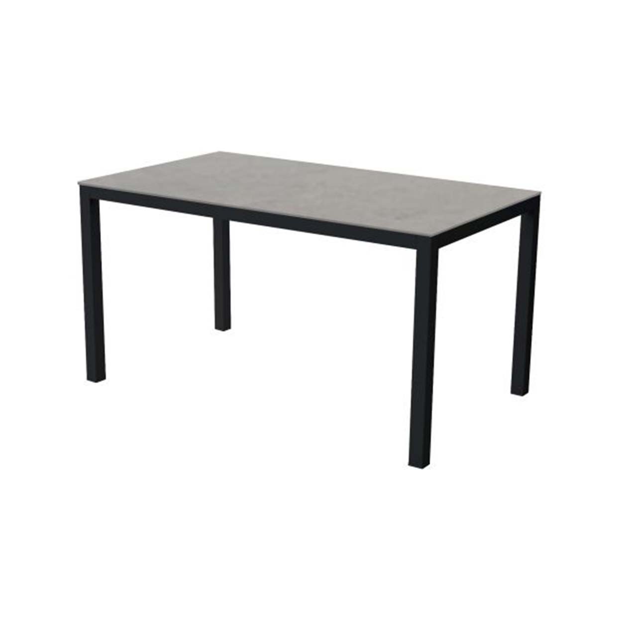Lisbon Outdoor Ceramic Dining Table featuring a smooth ceramic tabletop and a sleek charcoal metal frame, all displayed against a stark white background.