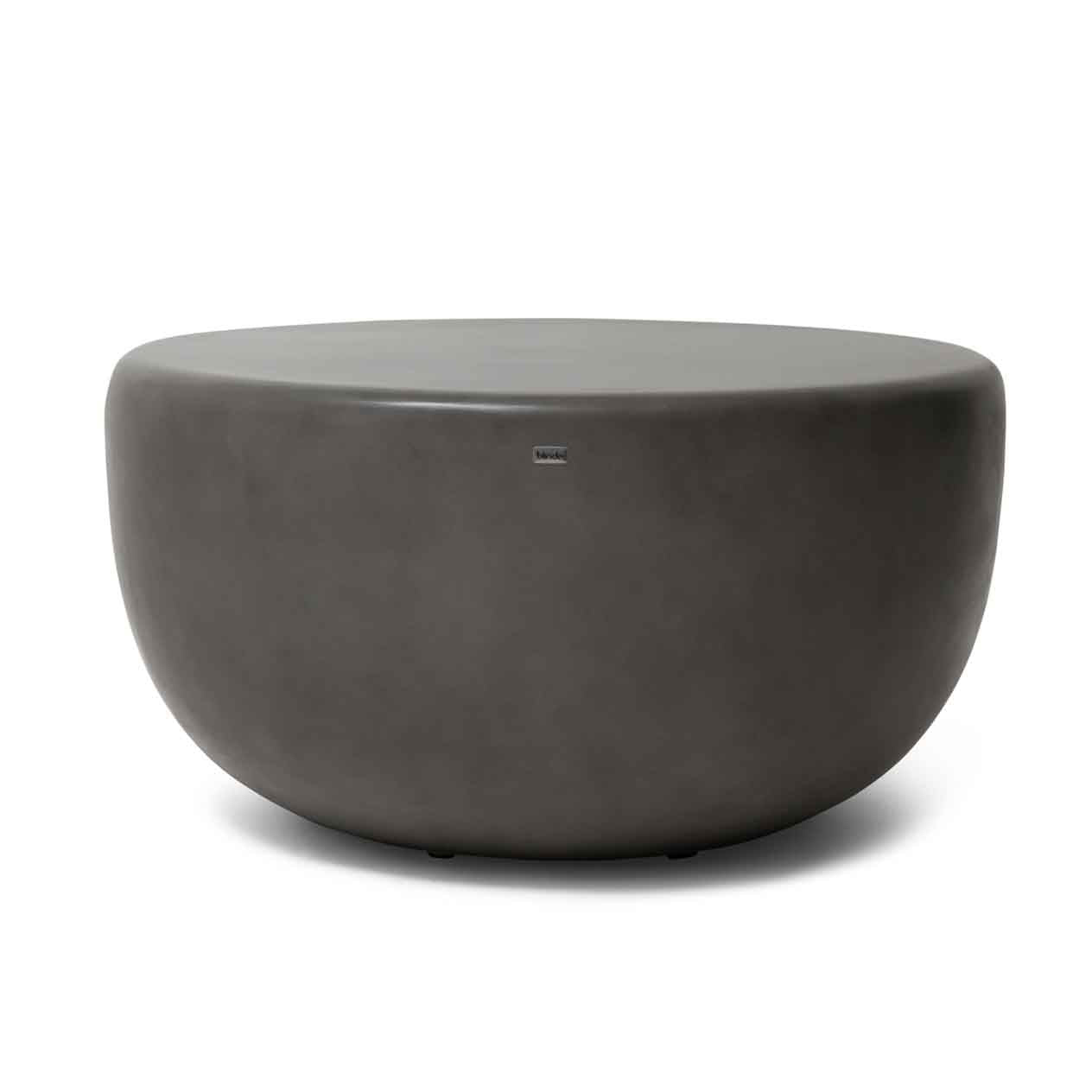 Grey EcoSmart Circ M1 Outdoor Concrete Coffee Table with a smooth, circular top and a stout, curved base, casting a soft shadow at its base, presented against a white background.