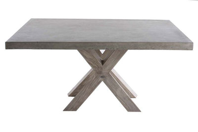 Zen square concrete table from our outdoor furniture collection, with customizable teak or metal legs.