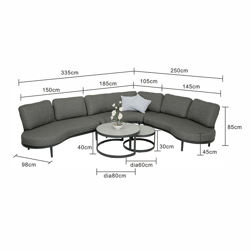 Aberdeen 5 Seater Aluminium Outdoor Lounge with Ancona Coffee Table