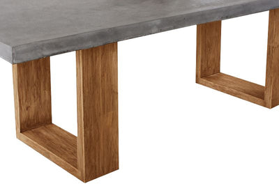 Zen concrete table with customizable teak or metal legs, perfect for outdoor furniture settings.
