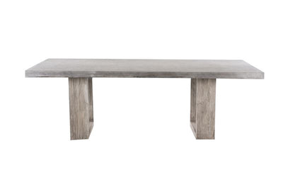 Zen concrete table with customizable teak or metal legs, perfect for outdoor furniture settings.