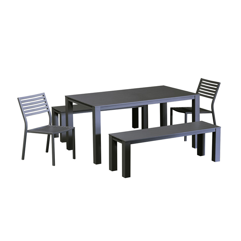 Vernon 160 cm Table Vernon 140 cm Bench and Coda Chair Outdoor Dining Setting
