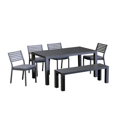 Vernon 160 cm Table Vernon 140 cm Bench and Coda Chair Outdoor Dining Setting