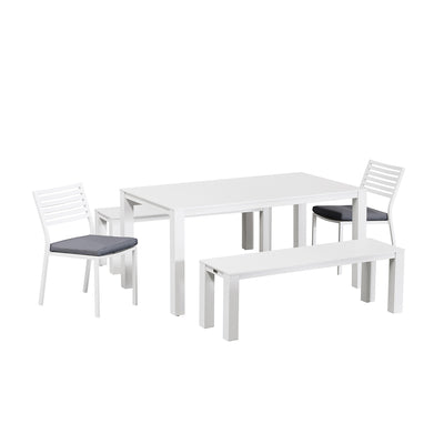 Vernon 160 cm Table Vernon 140 cm Bench and Coda Chair Outdoor Dining Setting