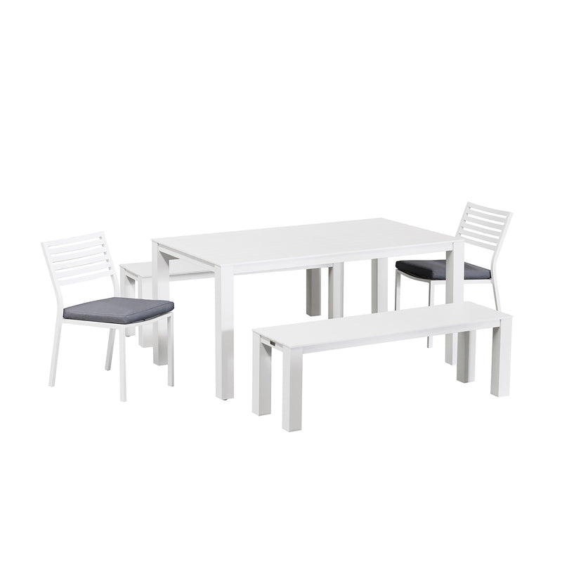 Vernon 160 cm Table Vernon 140 cm Bench and Coda Chair Outdoor Dining Setting