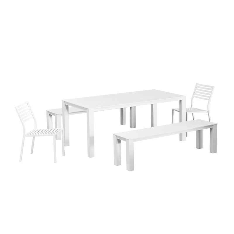 Vernon 180 cm Table Vernon 160 cm Bench and Coda Chair Outdoor Dining Setting