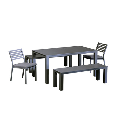Vernon 160 cm Table Vernon 140 cm Bench and Coda Chair Outdoor Dining Setting