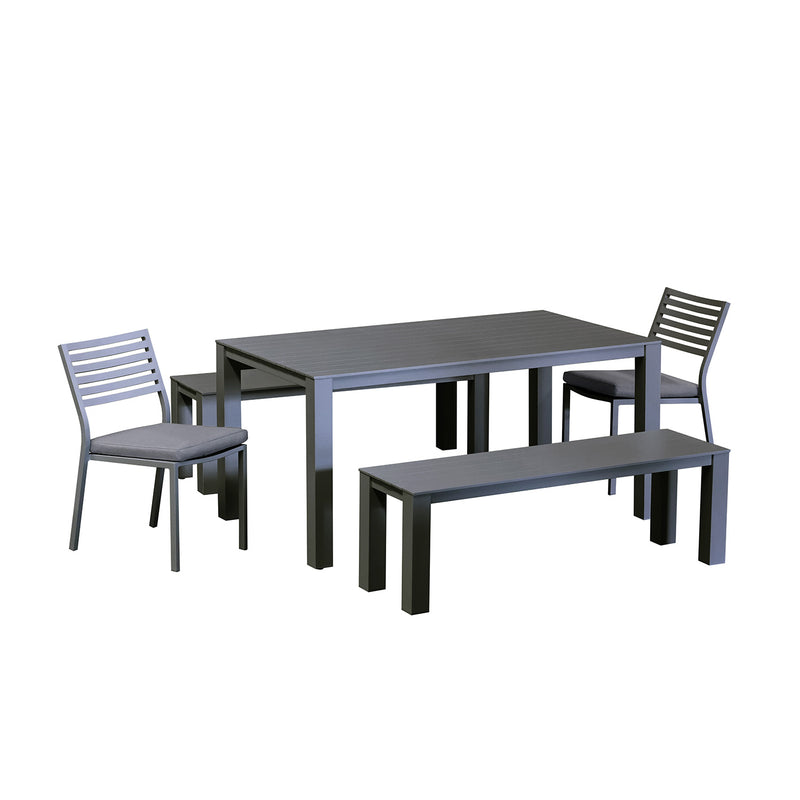 Vernon 160 cm Table Vernon 140 cm Bench and Coda Chair Outdoor Dining Setting