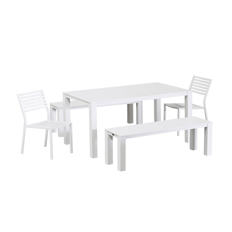 Vernon 160 cm Table Vernon 140 cm Bench and Coda Chair Outdoor Dining Setting