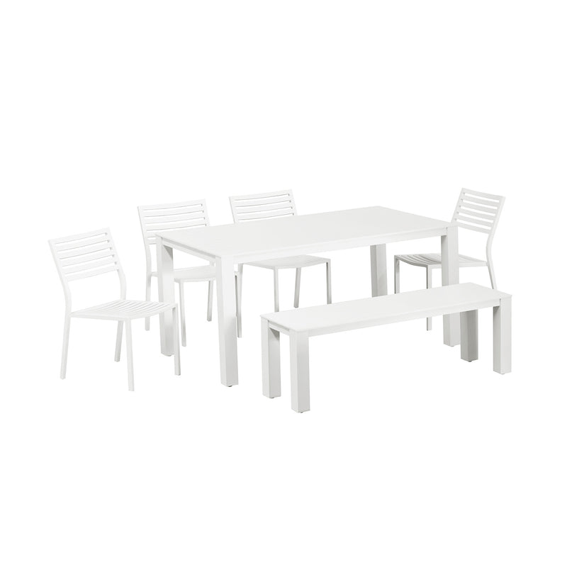 Vernon 160 cm Table Vernon 140 cm Bench and Coda Chair Outdoor Dining Setting