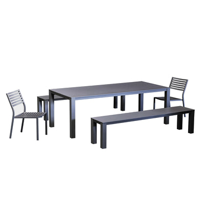 Vernon 220 cm Table Vernon 200 cm Bench and Coda Chair Outdoor Dining Setting