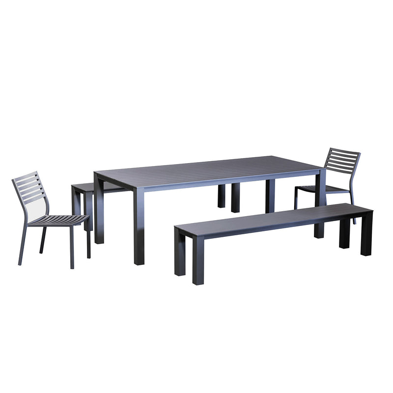 Vernon 220 cm Table Vernon 200 cm Bench and Coda Chair Outdoor Dining Setting