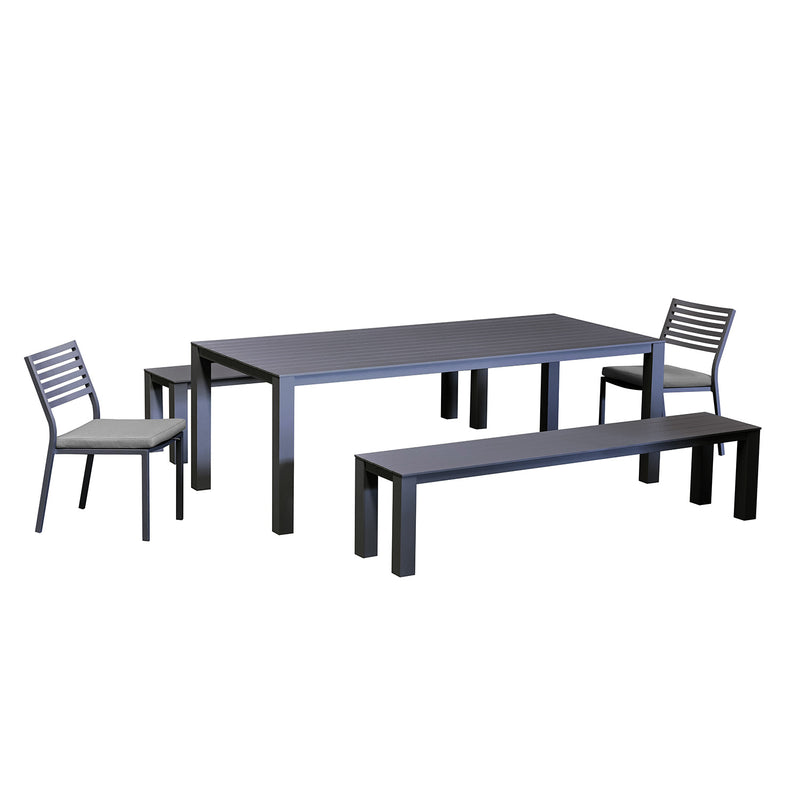 Vernon 220 cm Table Vernon 200 cm Bench and Coda Chair Outdoor Dining Setting