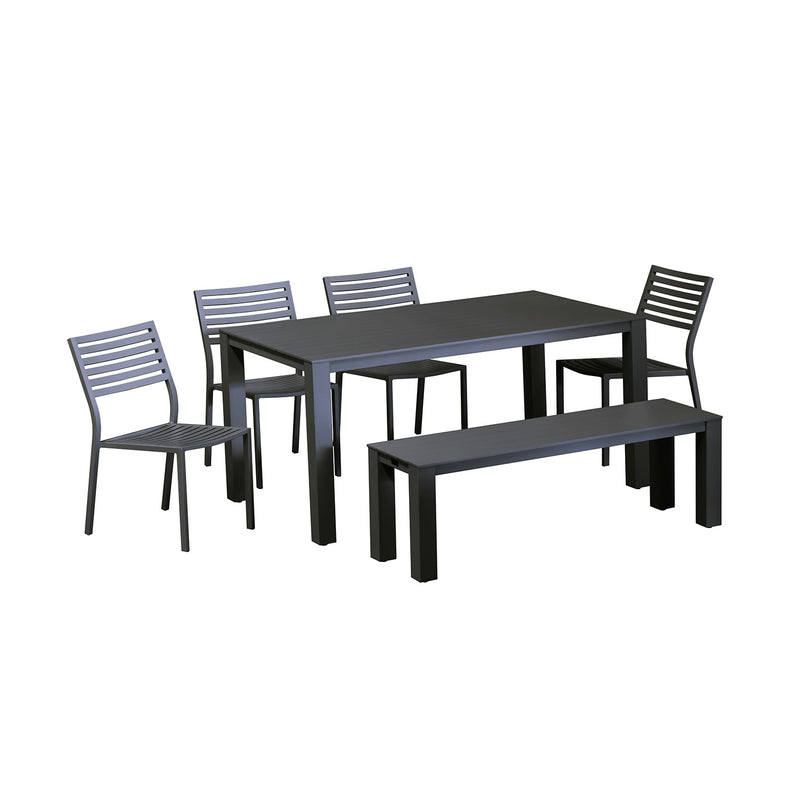Vernon 160 cm Table Vernon 140 cm Bench and Coda Chair Outdoor Dining Setting