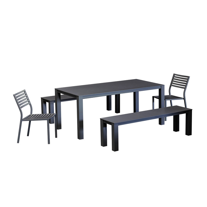Vernon 180 cm Table Vernon 160 cm Bench and Coda Chair Outdoor Dining Setting