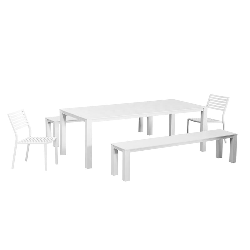 Vernon 220 cm Table Vernon 200 cm Bench and Coda Chair Outdoor Dining Setting
