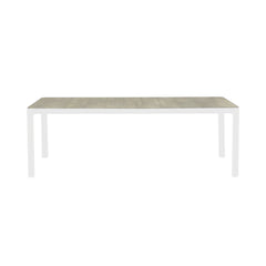 White 220 cm ceramic dining table from the 'Clifton' range, perfect for alfresco furniture setups, displayed on a plain white background, viewed from the front.