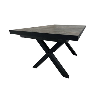 Black ceramic extendable outdoor dining table from the 'Clifton' range, perfect for alfresco furniture setups, displayed on a plain white background, viewed from the side.