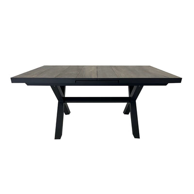 Black ceramic extendable outdoor dining table from the 'Clifton' range, perfect for alfresco furniture setups, displayed on a plain white background, viewed from the side.