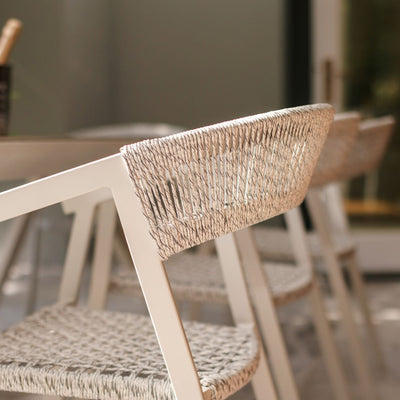 Charcoal and white Auto Dining Chair in rope and twist wicker material, ideal Outdoor Furniture and Outdoor Chairs.