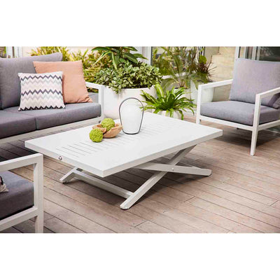 Bradford pop-up coffee table in charcoal, ideal for outdoor furniture, made of durable Aluminium with a concrete table look.